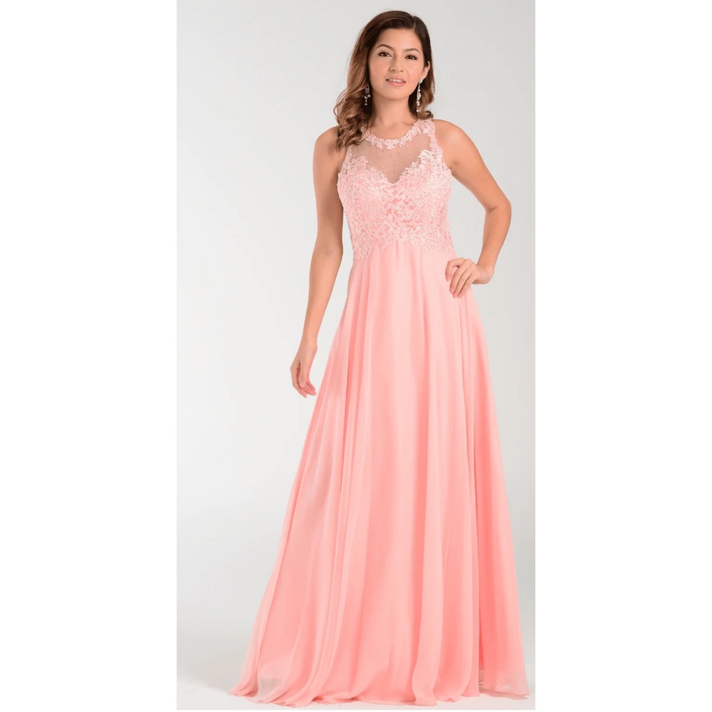 Fiesta Fashion Pink Formal Dress Lace Bodice Sleeveless Gown Size Small